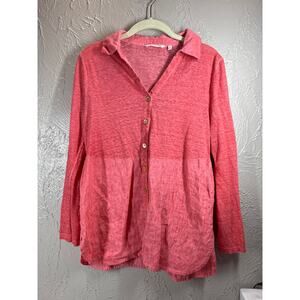 Soft Surroundings Womens Petite Salmon Linen Bodrum Knit Woven Shirt Size PL